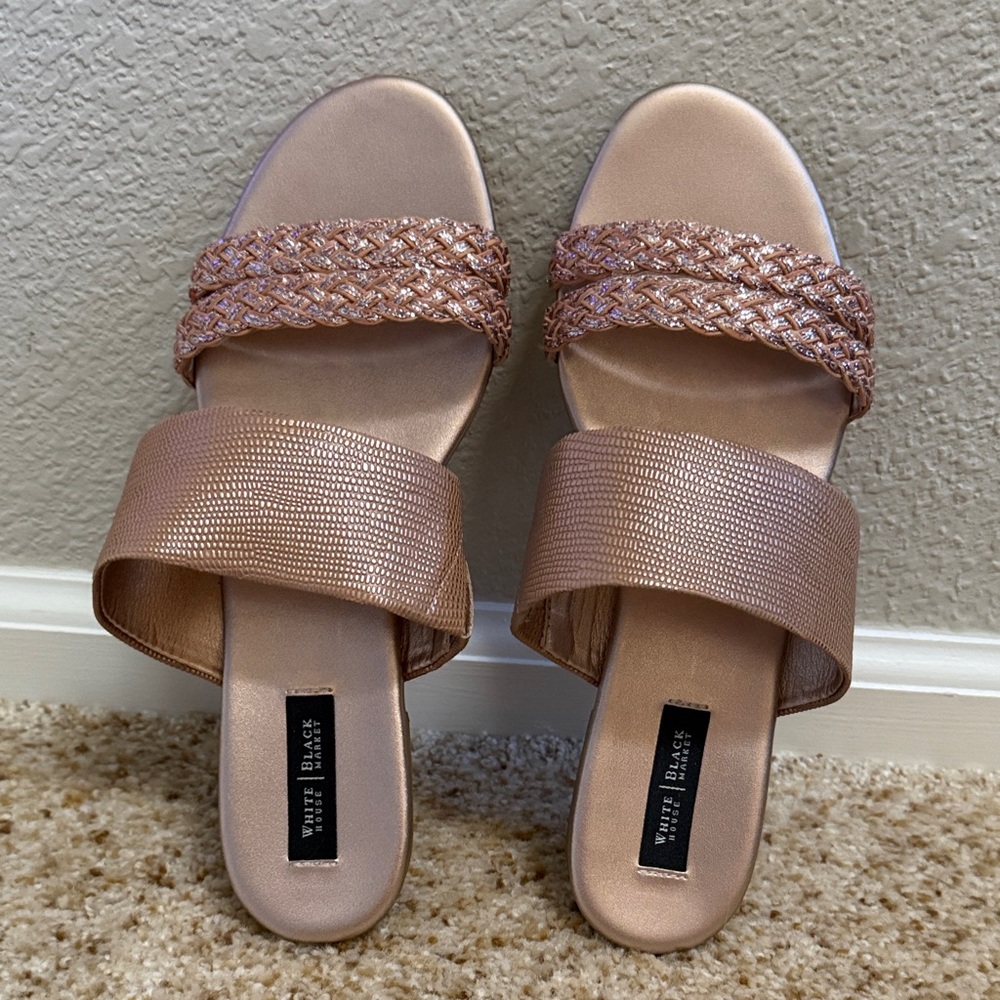 White House Black Market Rose Gold Sandals